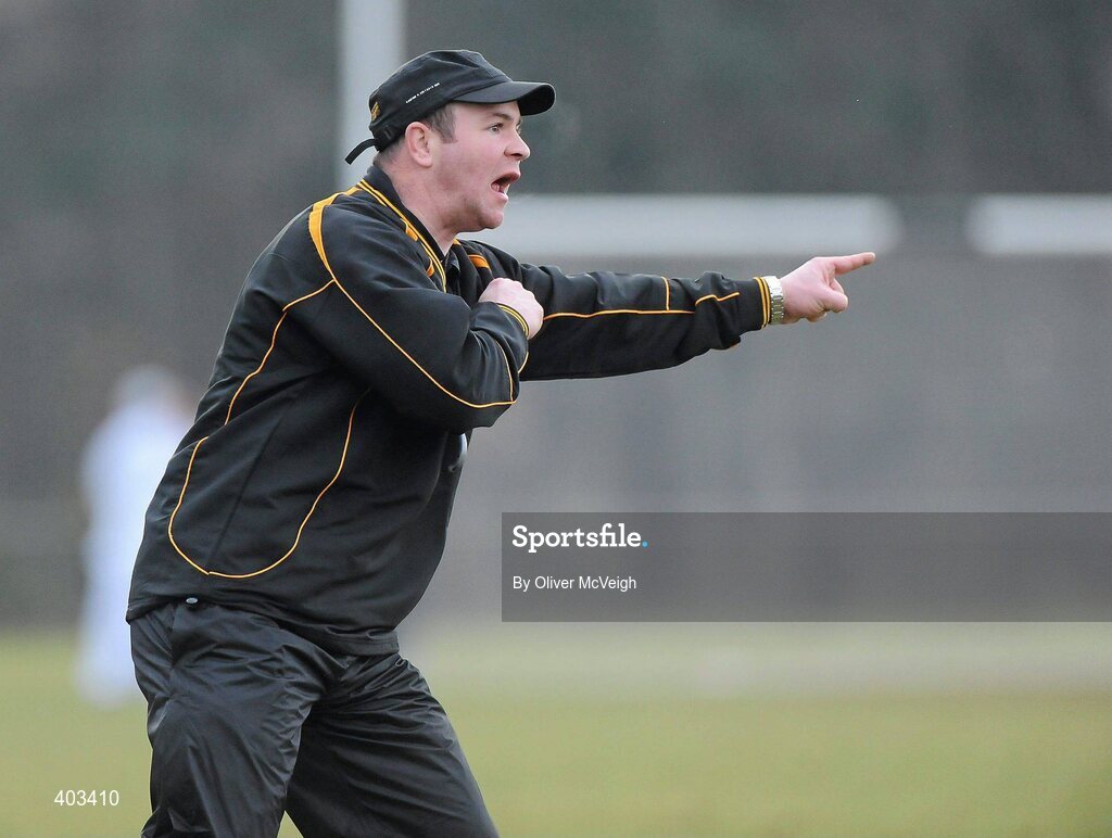 17 February 2010; NUI Maynooth manager John Divilly gives insructions from the sideline. Ulster Bank Sigerson Cup Quarter-Final, University of Ulster Jordanstown v NUI Maynooth, Jordanstown, Shore Road, Newtownabbey, Co. Antrim. Picture credit: Oliver McVeigh / SPORTSFILE