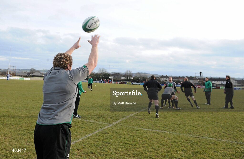 17 February 2010; Ireland's Sean Cronin throws the ball into the line-out during rugby squad training ahead of their RBS Six Nations Rugby Championship game against England on Saturday week. Presentaion Brothers College Grounds, Wilton, Co. Cork. Picture credit: Matt Browne / SPORTSFILE