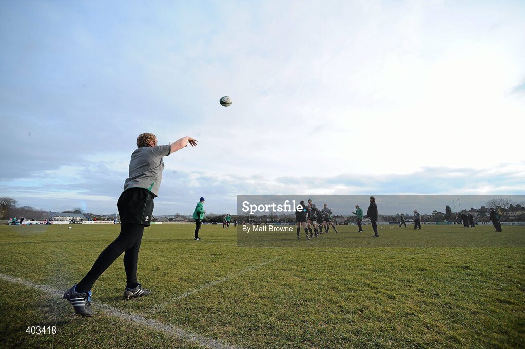 17 February 2010; Ireland's Sean Cronin throws the ball into the line-out during rugby squad training ahead of their RBS Six Nations Rugby Championship game against England on Saturday week. Presentaion Brothers College Grounds, Wilton, Co. Cork. Picture credit: Matt Browne / SPORTSFILE