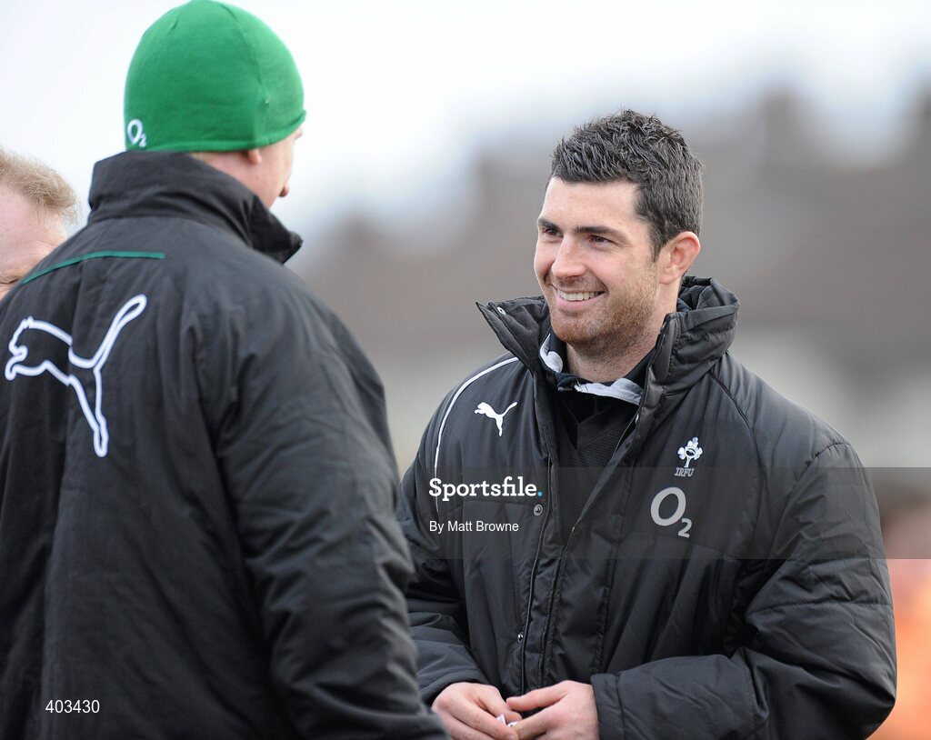 17 February 2010; Ireland's Rob Kearney with Leo Cullen during rugby squad training ahead of their RBS Six Nations Rugby Championship game against England on Saturday week. Presentaion Brothers College Grounds, Wilton, Co. Cork. Picture credit: Matt Browne / SPORTSFILE