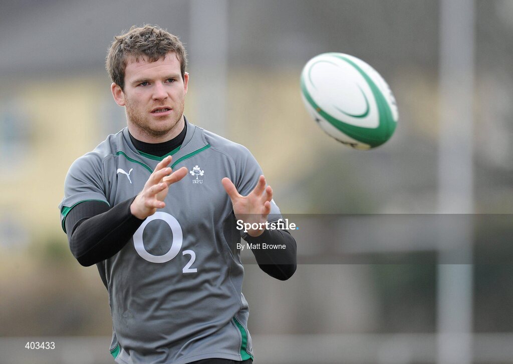 17 February 2010; Ireland's Gordon D'Arcy in action during rugby squad training ahead of their RBS Six Nations Rugby Championship game against England on Saturday week. Presentaion Brothers College Grounds, Wilton, Co. Cork. Picture credit: Matt Browne / SPORTSFILE