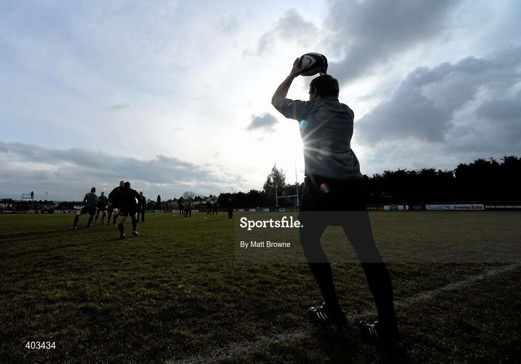 17 February 2010; Ireland's Sean Cronin gets ready to through the ball into the line-out during rugby squad training ahead of their RBS Six Nations Rugby Championship game against England on Saturday week. Presentaion Brothers College Grounds, Wilton, Co. Cork. Picture credit: Matt Browne / SPORTSFILE
