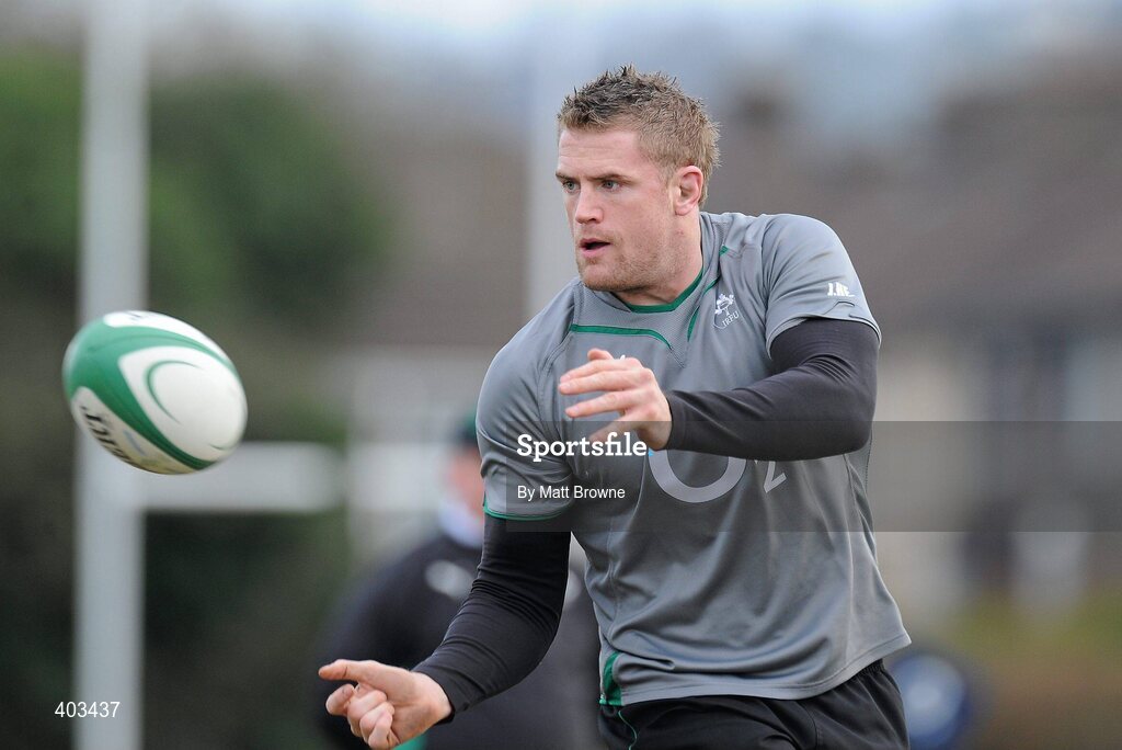 17 February 2010; Ireland's Jamie Heaslip in action during rugby squad training ahead of their RBS Six Nations Rugby Championship game against England on Saturday week. Presentaion Brothers College Grounds, Wilton, Co. Cork. Picture credit: Matt Browne / SPORTSFILE