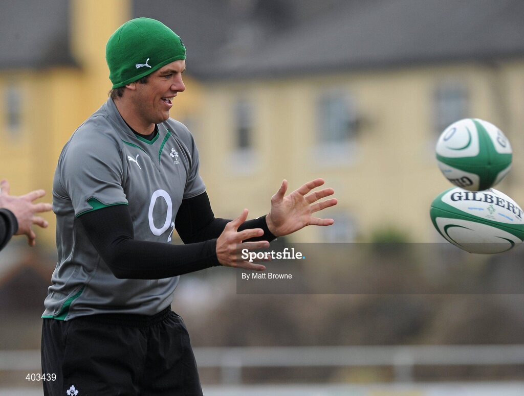 17 February 2010; Ireland's Donncha O'Callaghan in action during rugby squad training ahead of their RBS Six Nations Rugby Championship game against England on Saturday week. Presentaion Brothers College Grounds, Wilton, Co. Cork. Picture credit: Matt Browne / SPORTSFILE