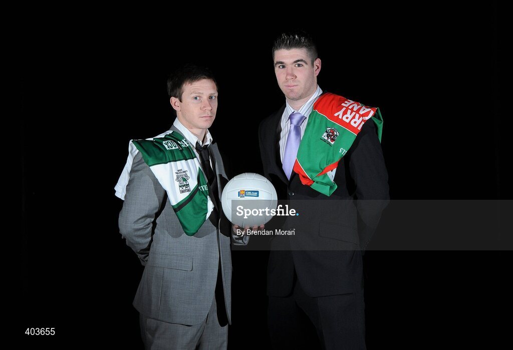 19 February 2010; Pictured ahead of their AIB GAA Football Senior Club Championship Semi-Final on Sunday, 21st of February, are Paul Cahillane, of Portlaoise, Co. Laois, left, and Darren Hickey, Kilmurry Ibrickane, Co. Clare. RDS, Ballsbridge, Dublin. Picture credit: Brendan Moran / SPORTSFILE