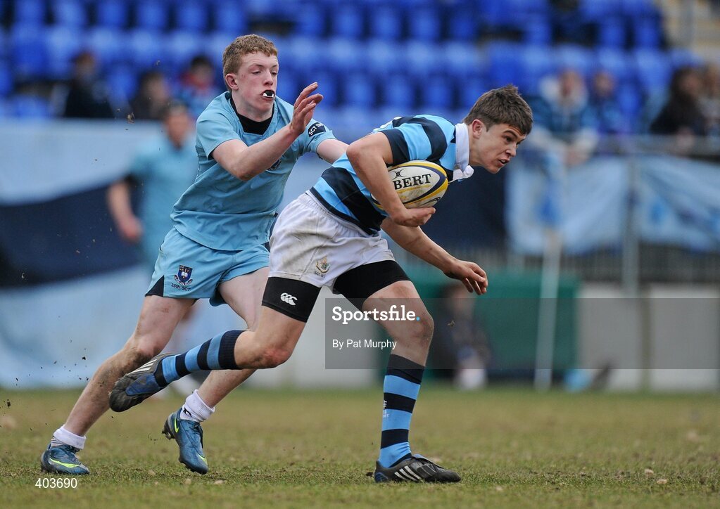 14 February 2010; Tom Farrell, Castleknock College, in action against Mark Craig, St. Michael's College. Leinster Schools Senior Cup Quarter-Final, St. Michael's College v Castleknock College, v, Donnybrook Stadium, Donnybrook, Dublin. Picture credit: Pat Murphy / SPORTSFILE