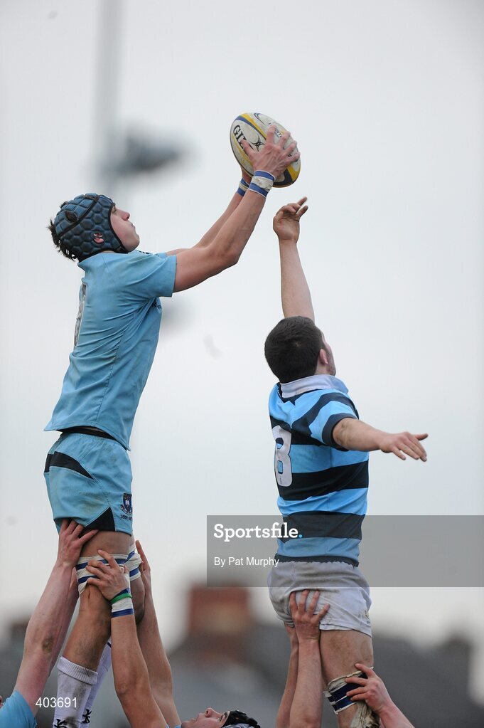 14 February 2010; Shane O'Connor, St. Michael's College, wins possession in the line-out against Luke Briody, Castleknock College. Leinster Schools Senior Cup Quarter-Final, St. Michael's College v Castleknock College, v, Donnybrook Stadium, Donnybrook, Dublin. Picture credit: Pat Murphy / SPORTSFILE *** Local Caption ***