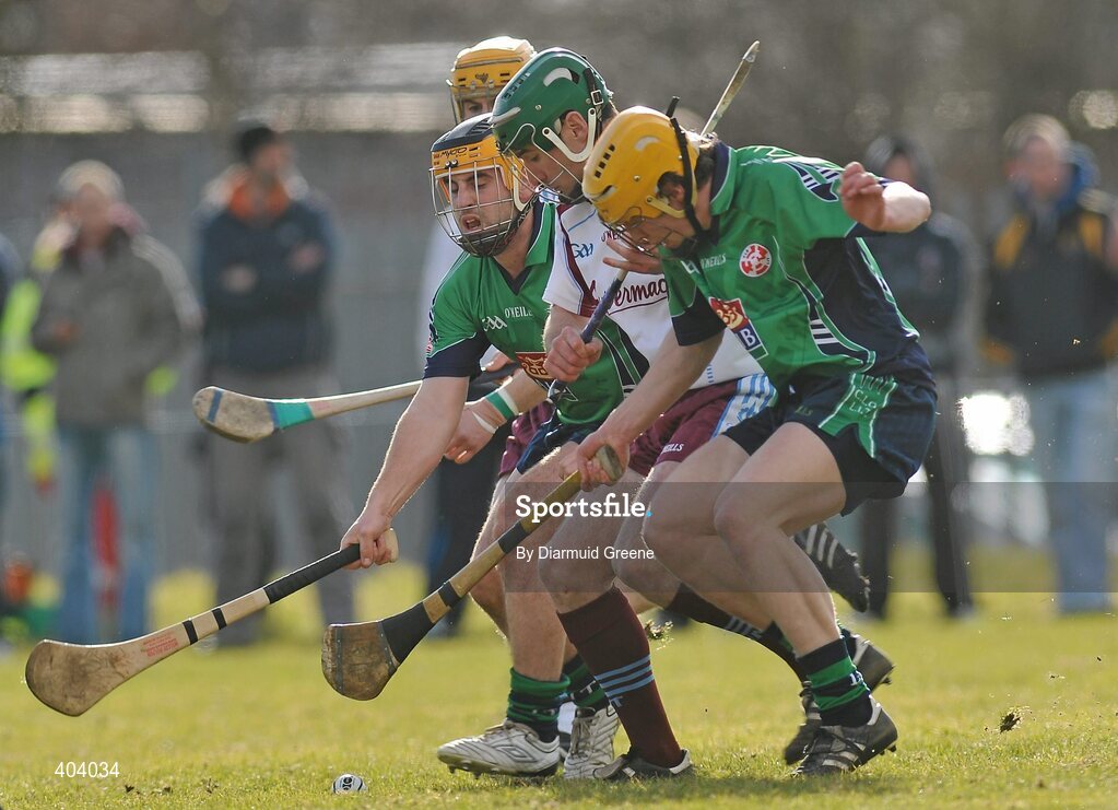 16 February 2010; Timmy Dalton, left, and Paul Browne, LIT, in action against Andrew O'Shaughnessy, GMIT. Ulster Bank Fitzgibbon Cup Round 3, Limerick Institute of Technology v Galway Mayo Institute of Technology. Limerick IT, Limerick. Picture credit: Diarmuid Greene / SPORTSFILE