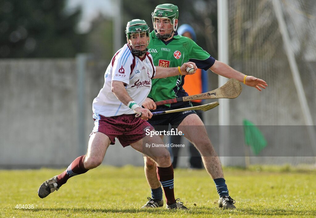 16 February 2010; Andrew O'Shaughnessy, GMIT, in action against Cathal Chaplin, LIT. Ulster Bank Fitzgibbon Cup Round 3, Limerick Institute of Technology v Galway Mayo Institute of Technology. Limerick IT, Limerick. Picture credit: Diarmuid Greene / SPORTSFILE