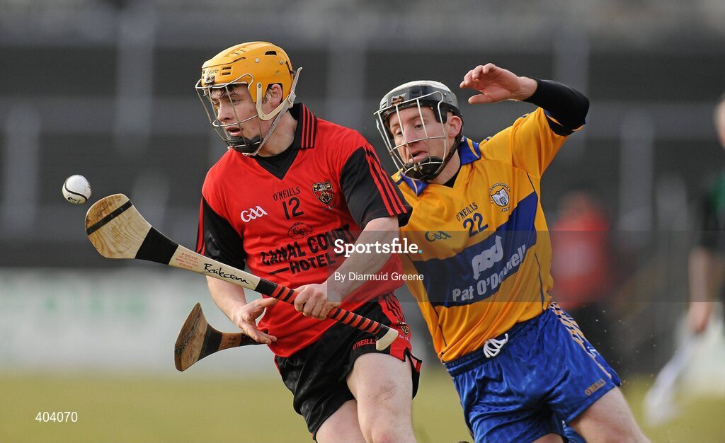 21 February 2010; Brendan Ennis, Down, in action against Alan Brigdale, Clare. Allianz GAA Hurling National League, Division 2 Round 1, Clare v Down. Cusack Park, Ennis, Co. Clare. Picture credit: Diarmuid Greene / SPORTSFILE