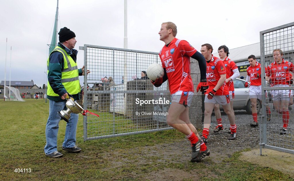 21 February 2010; The Louth team make their way out for the start of the game. O'Byrne Cup Final, Louth v Dublin City University. Dowdallshill, Dundalk, Co. Louth. Picture credit: Paul Mohan / SPORTSFILE