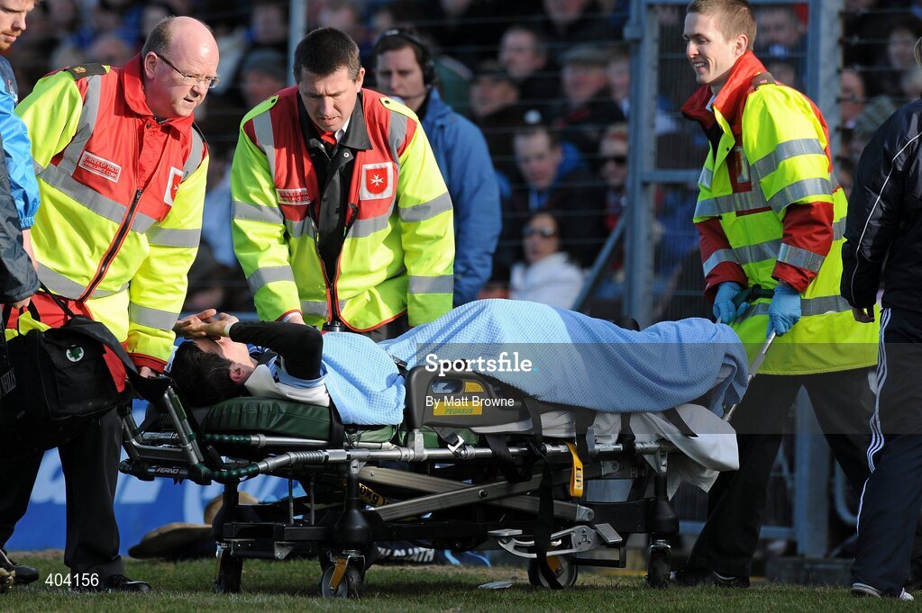 21 February 2010; Dublin player Alan McCrabbe leaves the field on a stretcher during the second half against Waterford. Allianz GAA Hurling National League Division 1 Round 1, Waterford v Dublin. Walsh Park, Waterford. Picture credit: Matt Browne / SPORTSFILE