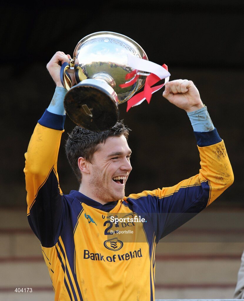 21 February 2010;  Dublin City University captain Paddy Andrews lifts the O'Byrne cup. O'Byrne Cup Final, Louth v Dublin City University. Dowdallshill, Dundalk, Co. Louth. Photo by Sportsfile