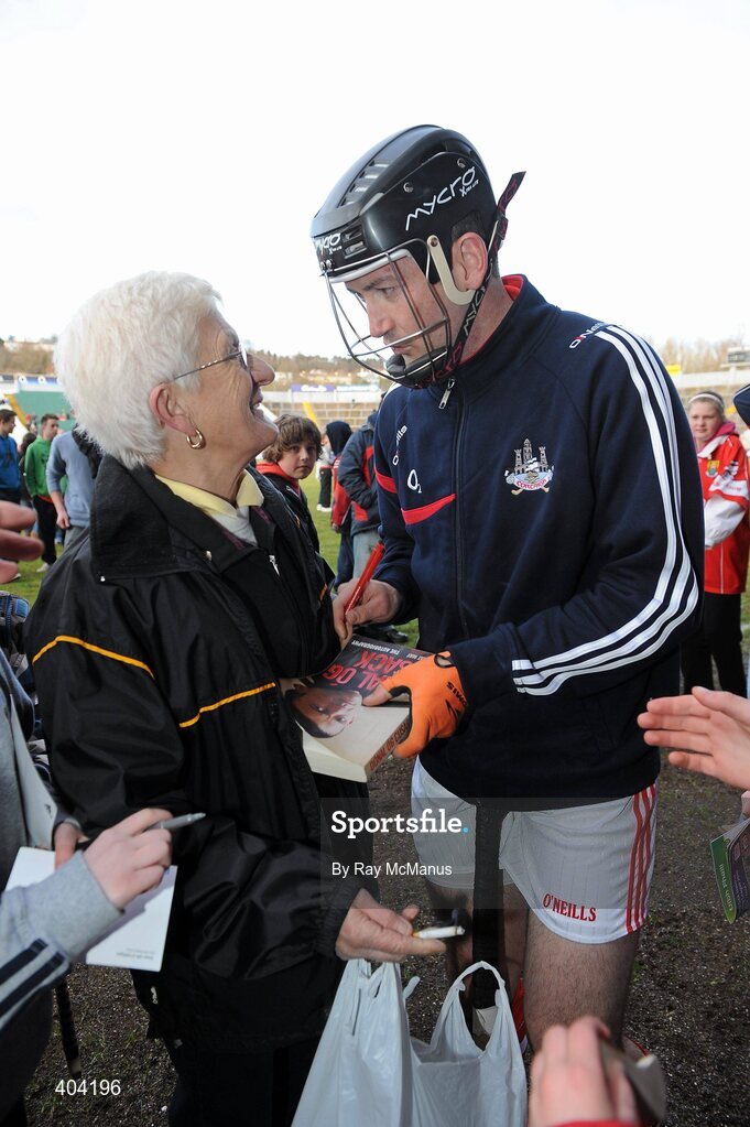 21 February 2010; Anne Cooke, Na Pairsaigh, Cork, with Donal Og Cusack after the game. Allianz GAA Hurling National League Division 1 Round 1, Cork v Offaly. Pairc Ui Chaoimh, Cork. Picture credit: Ray McManus / SPORTSFILE