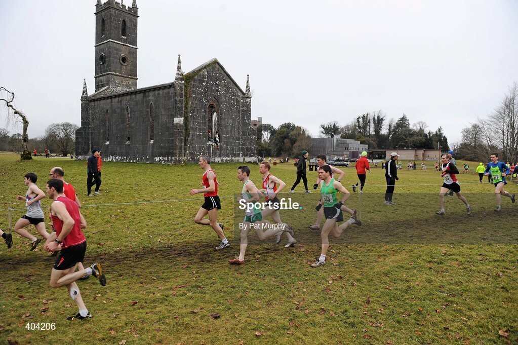 21 February 2010; The athletes make their way past the church ruin during the Woodie’s DIY Intermediate Cross Country. Senior Athletes, Woodie’s DIY Intermediate Cross Country. Lough Key Forest Park, Boyle, Co. Roscommon. Picture credit: Pat Murphy / SPORTSFILE