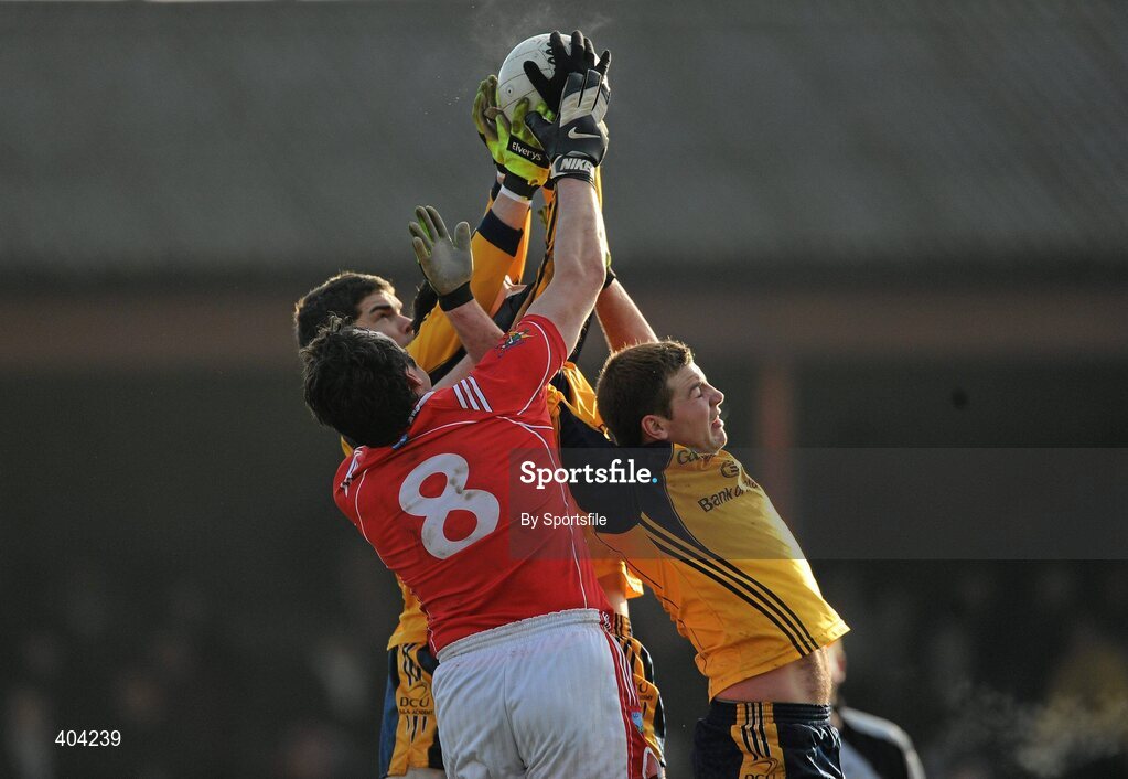 21 February 2010; Ray Cullivan, right, and Donal Shine, Dublin City University, in action against Sean O'Neill, Louth. O'Byrne Cup Final, Louth v Dublin City University. Dowdallshill, Dundalk, Co. Louth. Photo by Sportsfile