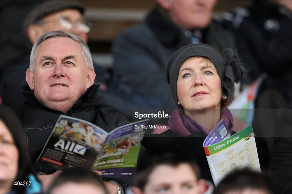21 February 2010; Uachtarán CLG Criostóir Ó Cuana and his wife Anne Cooney watch the game. Allianz GAA Hurling National League Division 1 Round 1, Cork v Offaly. Pairc Ui Chaoimh, Cork. Picture credit: Ray McManus / SPORTSFILE