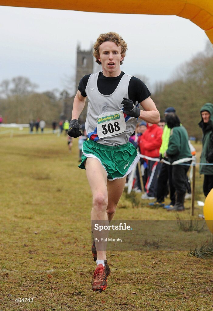 21 February 2010; Brendan O’Neill, Dundrum South Dublin Athletic Club, crosses the line to win the Woodie’s DIY Intermediate Cross Country. Senior Athletes, Woodie’s DIY Intermediate Cross Country. Lough Key Forest Park, Boyle, Co. Roscommon. Picture credit: Pat Murphy / SPORTSFILE