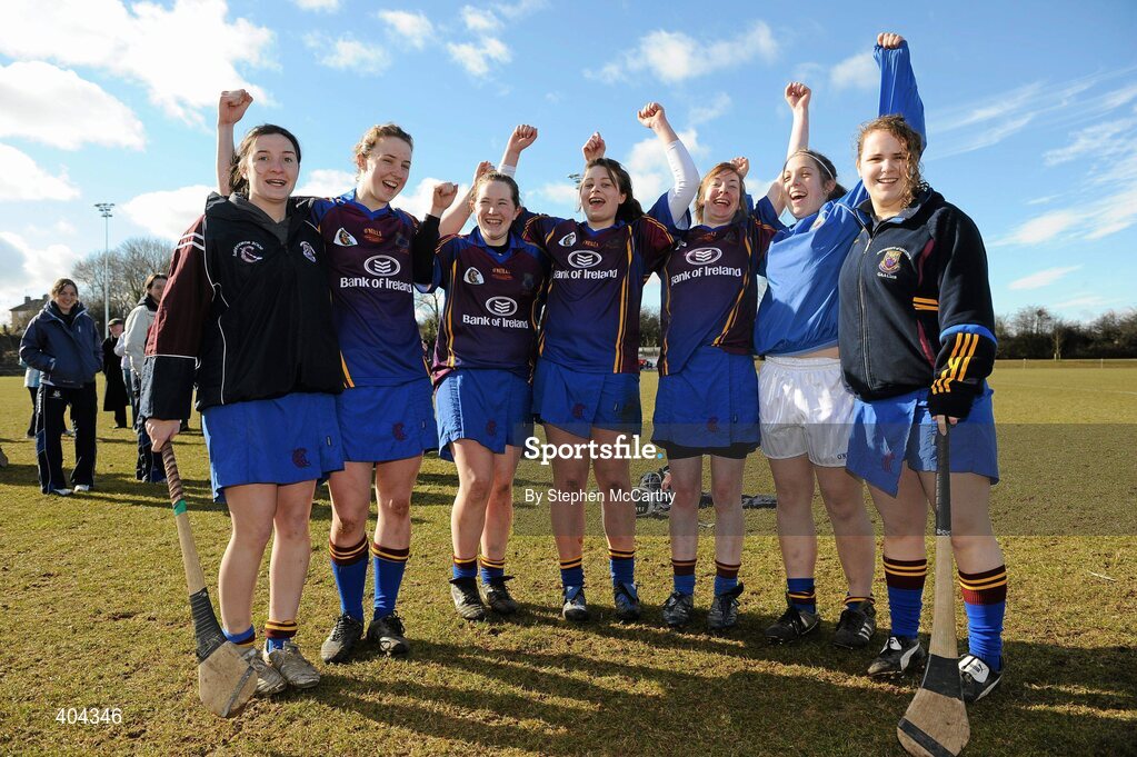 21 February 2010; UL players, from Kilkenny, from left, Lisa Phelan, Karen Duggan, Alison Walsh, Roisin Byrne, Edel Frisby, Lisa Hanrick and Elaine Kelly celebrate their side's victory over CIT. Ashbourne Shield Final, Cork Institute of Technology v University of Limerick. Cork Institute of Technology, Cork. Picture credit: Stephen McCarthy / SPORTSFILE