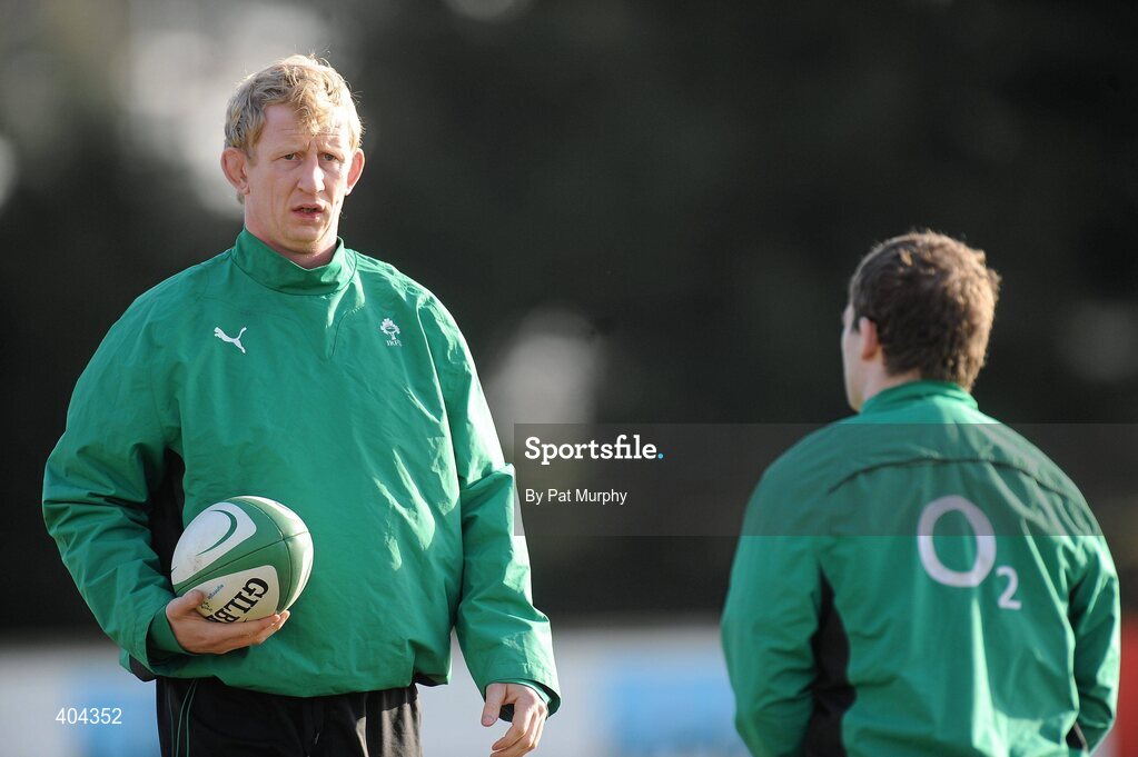 22 February 2010; Ireland's Leo Cullen and Gordon D'Arcy, right, during squad training ahead of their RBS Six Nations Rugby Championship match against England on Saturday. Ireland rugby squad training, Greystones RFC, Co. Wicklow. Picture credit: Pat Murphy / SPORTSFILE