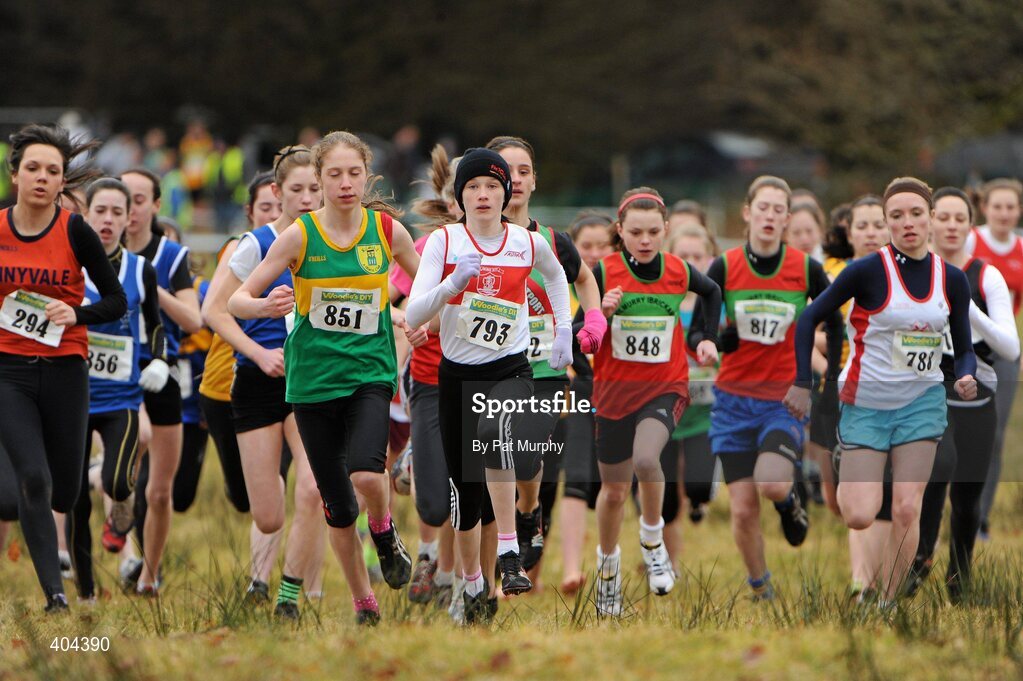 21 February 2010; Alanna Lally, Connaught, 793, leads the field on her way to winning the U15 Girls race at the Woodie’s DIY Juvenile ‘B’ Cross Country. Juvenile Athletes, Woodie’s DIY Juvenile ‘B’ Cross Country. Lough Key Forest Park, Boyle, Co. Roscommon. Picture credit: Pat Murphy / SPORTSFILE