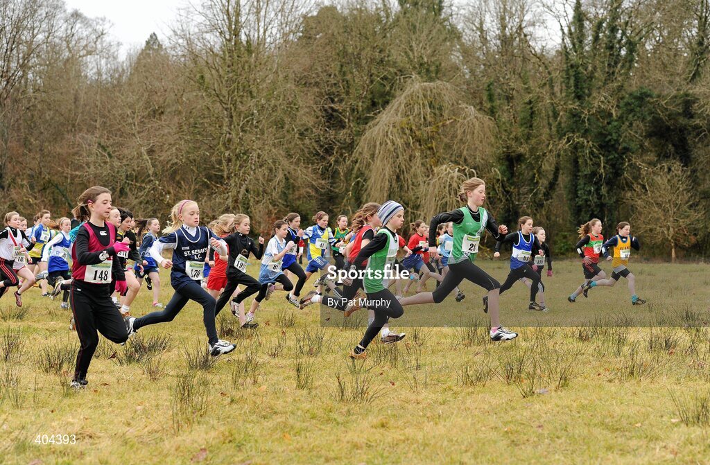 21 February 2010; A general view of the start of the Girls U11 race during the Woodie’s DIY Juvenile ‘B’ Cross Country. Juvenile Athletes, Woodie’s DIY Juvenile ‘B’ Cross Country. Lough Key Forest Park, Boyle, Co. Roscommon. Picture credit: Pat Murphy / SPORTSFILE