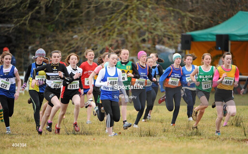 21 February 2010; A general view of the start of the Girls U13 race during the Woodie’s DIY Juvenile ‘B’ Cross Country. Juvenile Athletes, Woodie’s DIY Juvenile ‘B’ Cross Country. Lough Key Forest Park, Boyle, Co. Roscommon. Picture credit: Pat Murphy / SPORTSFILE