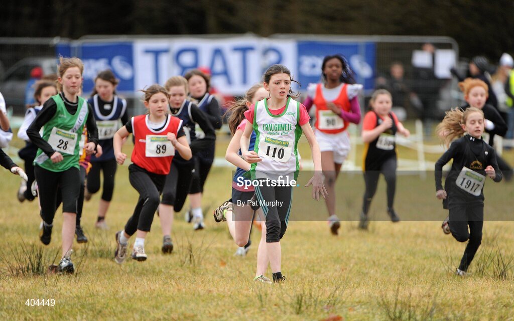 21 February 2010;A general view of the start of the Girls U11 race during the Woodie’s DIY Juvenile ‘B’ Cross Country. Juvenile Athletes, Woodie’s DIY Juvenile ‘B’ Cross Country. Lough Key Forest Park, Boyle, Co. Roscommon. Picture credit: Pat Murphy / SPORTSFILE