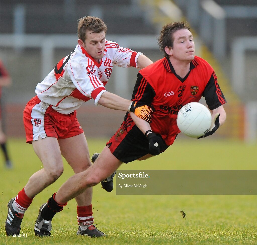 24 January 2010; Stephen Toner, Down, in action against Raymond Wilkinson, Derry. Barrett Sports Lighting Dr. McKenna Cup, Group C, Derry v Down, Celtic Park, Derry. Picture credit: Oliver McVeigh / SPORTSFILE