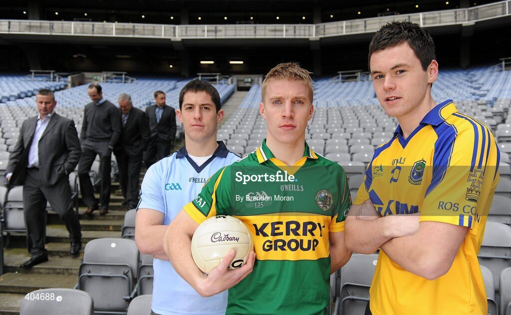 23 February 2010; At the launch of the Cadbury GAA Football U21 All Ireland Championship are, front, from left, players Rory O'Carroll, Dublin, Barry John Walsh, Kerry, and Donal Shine, Roscommon with back, from left, Hero of the Future Judges Paul Caffrey and Dermot Earley, Uachtarán CLG Criostóir Ó Cuana and Hero of the Future Judge Micheal O Domhnaill. This is Cadbury’s sixth year as sponsor and will see even more support given to the championship with in-store activity, digital initiatives, and further on-street activity taking place over the next 3 months. For more details log onto www.cadburygaau21.com or join Cadbury GAA Football on facebook. Croke Park, Dublin. Picture credit: Brendan Moran / SPORTSFILE