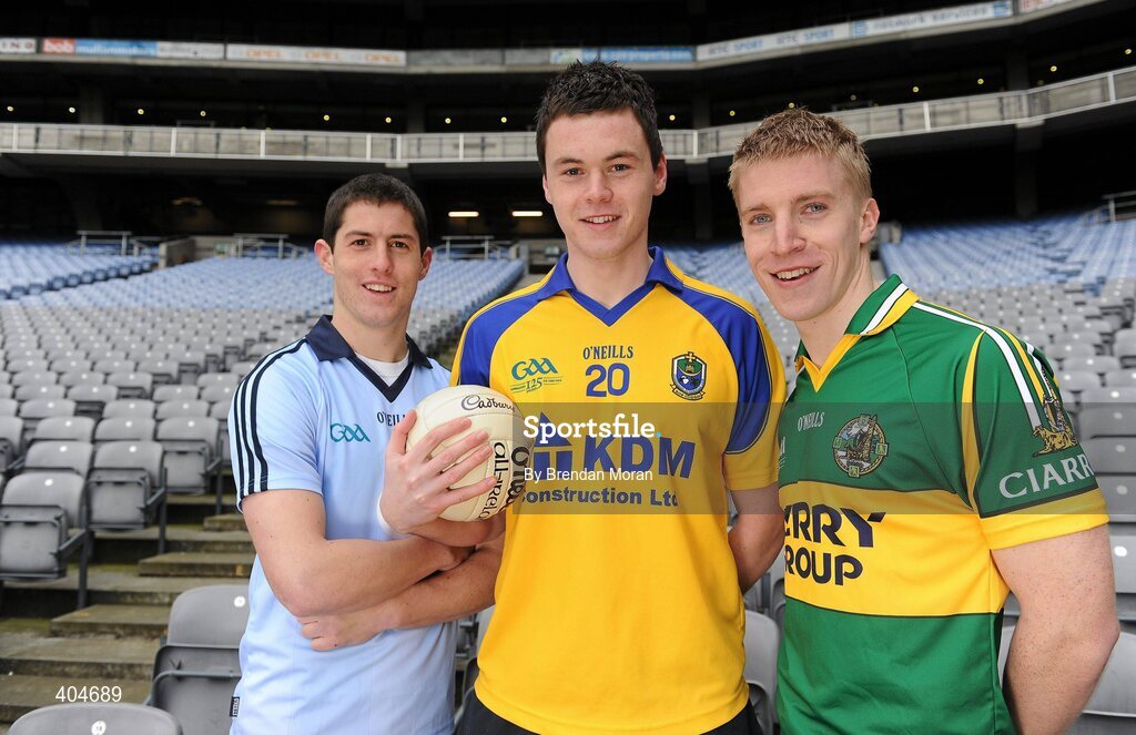 23 February 2010; At the launch of the Cadbury GAA Football U21 All Ireland Championship are, front, from left, players Rory O'Carroll, Dublin, Donal Shine, Roscommon and Barry John Walsh, Kerry. This is Cadbury’s sixth year as sponsor and will see even more support given to the championship with in-store activity, digital initiatives, and further on-street activity taking place over the next 3 months. For more details log onto www.cadburygaau21.com or join Cadbury GAA Football on facebook. Croke Park, Dublin. Picture credit: Brendan Moran / SPORTSFILE