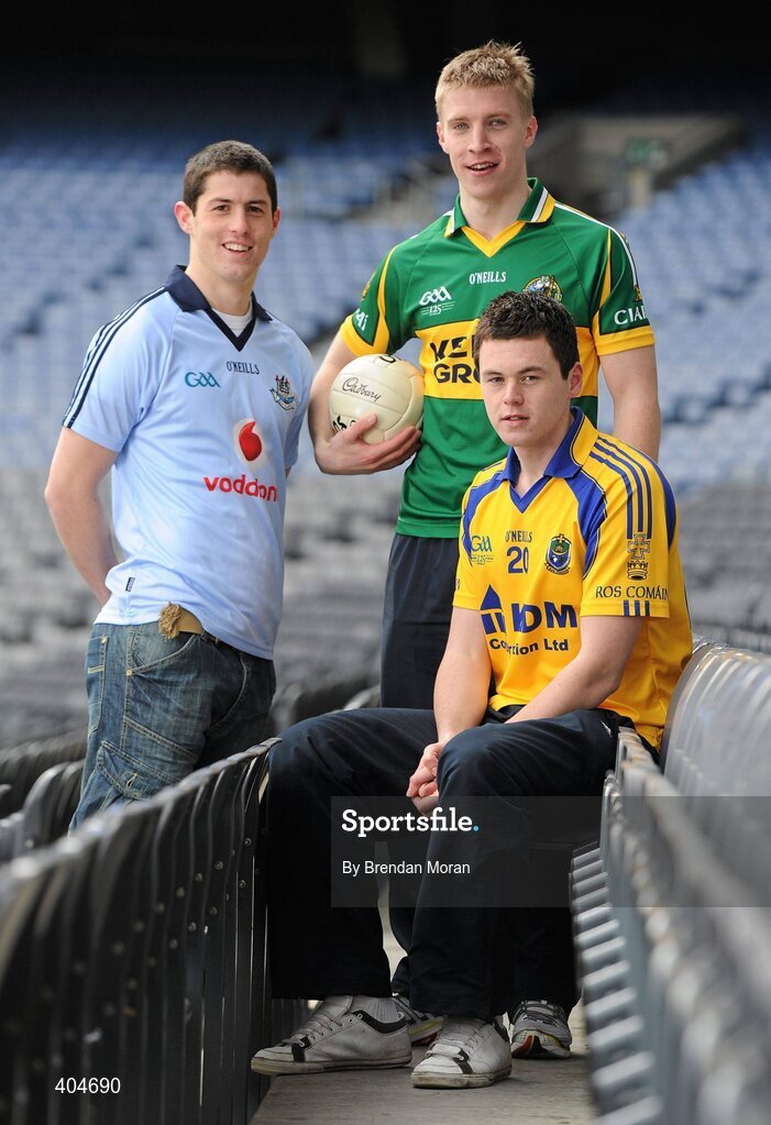 23 February 2010; At the launch of the Cadbury GAA Football U21 All Ireland Championship are, front, from left, players Rory O'Carroll, Dublin, Barry John Walsh, Kerry and Donal Shine, Roscommon. This is Cadbury’s sixth year as sponsor and will see even more support given to the championship with in-store activity, digital initiatives, and further on-street activity taking place over the next 3 months. For more details log onto www.cadburygaau21.com or join Cadbury GAA Football on facebook. Croke Park, Dublin. Picture credit: Brendan Moran / SPORTSFILE