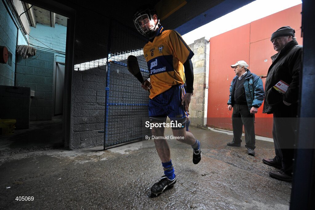 21 February 2010; Clare captain Brian O'Connell leads his team out for the second half. Allianz GAA Hurling National League, Division 2 Round 1, Clare v Down. Cusack Park, Ennis, Co. Clare. Picture credit: Diarmuid Greene / SPORTSFILE