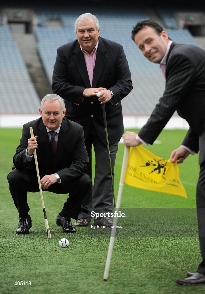 25 February 2010; Uachtarán CLG Criostóir Ó Cuana today launched the 2010 GAA Legends All-Ireland Charity golf Inter-County Championships which takes place in La Cala Resort, Costa del Sol between May 12th and 15th. The charity, which is one of the Association's two official charities for 2009/2010, involves teams from all 32 counties, made up of former inter-county footballers and hurlers competing in a golf championship for the top prize. The combined monies collected from all the teams entered will be divided between the chosen charities of the winning team. At the launch are Uachtarán CLG Criostóir Ó Cuana, left, with Galway manager Joe Kernan, Secretary of the Organising Committee, and Meath football legend Bernard Flynn, Chairman of the Organising Committee, right. Croke Park, Dublin. Picture credit: Brian Lawless / SPORTSFILE