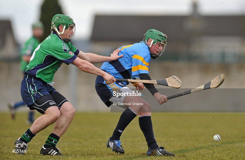 25 February 2010; Maurice Nolan, UCD, in action against Sean Collins, LIT. Ulster Bank Fitzgibbon Cup Quarter-Final, Limerick Institute of Technology v University College Dublin, University of Limerick, Limerick. Picture credit: Diarmuid Greene / SPORTSFILE