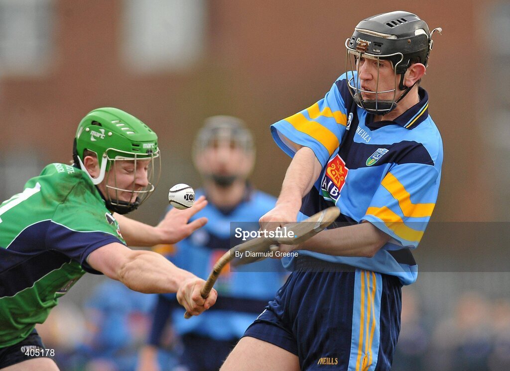 25 February 2010; David Langton, UCD, in action against Joe Canning, LIT. Ulster Bank Fitzgibbon Cup Quarter-Final, Limerick Institute of Technology v University College Dublin, University of Limerick, Limerick. Picture credit: Diarmuid Greene / SPORTSFILE
