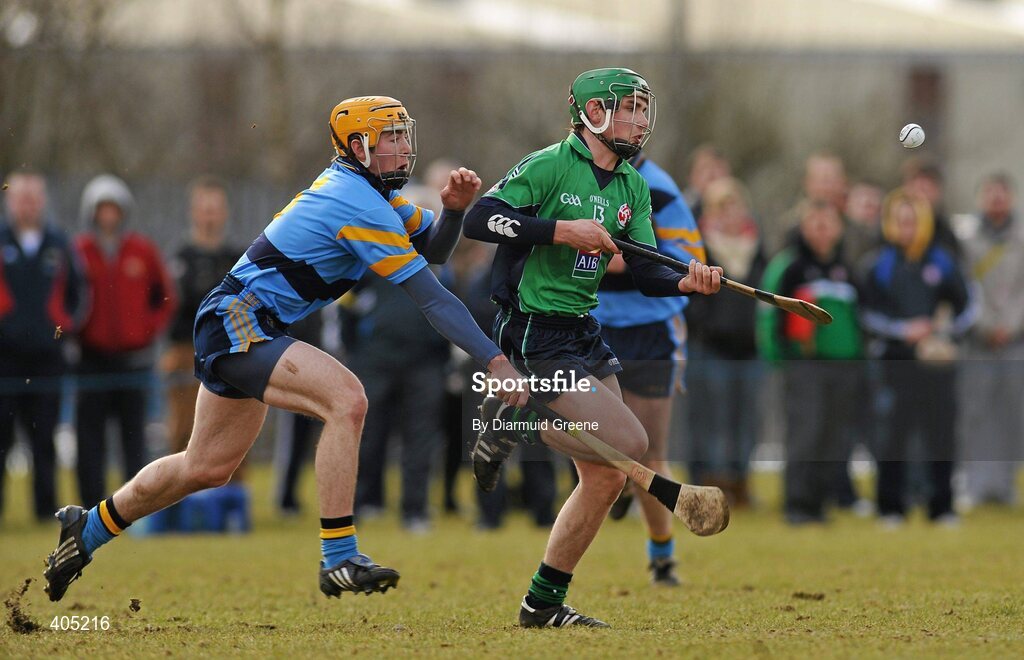25 February 2010; Sean Tobin, LIT, in action against Oisin Gough, UCD. Ulster Bank Fitzgibbon Cup Quarter-Final, Limerick Institute of Technology v University College Dublin, University of Limerick, Limerick. Picture credit: Diarmuid Greene / SPORTSFILE