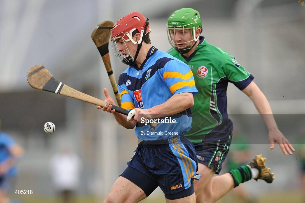 25 February 2010; Rory O'Carroll, UCD, in action against Joe Canning, LIT. Ulster Bank Fitzgibbon Cup Quarter-Final, Limerick Institute of Technology v University College Dublin, University of Limerick, Limerick. Picture credit: Diarmuid Greene / SPORTSFILE