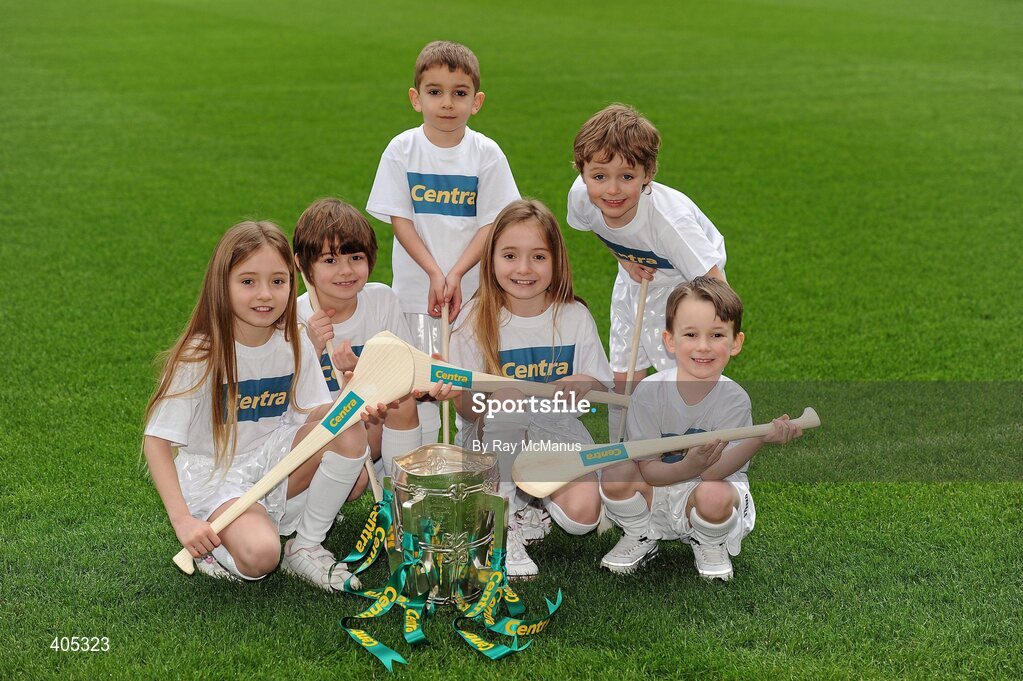 26 February 2010; GAA Stars of the future, from left, Kelli Clarke, Castleknock, Dara O'Shaughnessy, Navan Road, Dublin, Kasra Sangri, Sandyford, Alanna Clarke, Castleknock, Max Lally, Ashbourne, Co. Meath, and Anthony Lyons, Sandyford, Dublin, with the Liam MacCarthy Cup at the announcement of a new partnership with Centra and its 558 retail partners. Centra have been confirmed as an official sponsor of the GAA Hurling All-Ireland Championship. Croke Park, Dublin. Picture credit: Ray McManus / SPORTSFILE
