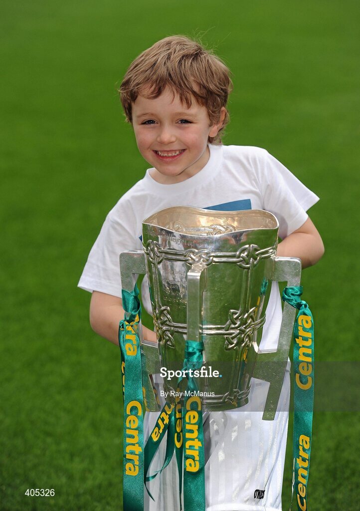 26 February 2010; Max Lally, Ashbourne, Co Meath, with the Liam MacCarthy Cup at the announcement of a new partnership with Centra and its 558 retail partners. Centra have been confirmed as an official sponsor of the GAA Hurling All-Ireland Championship. Croke Park, Dublin. Picture credit: Ray McManus / SPORTSFILE