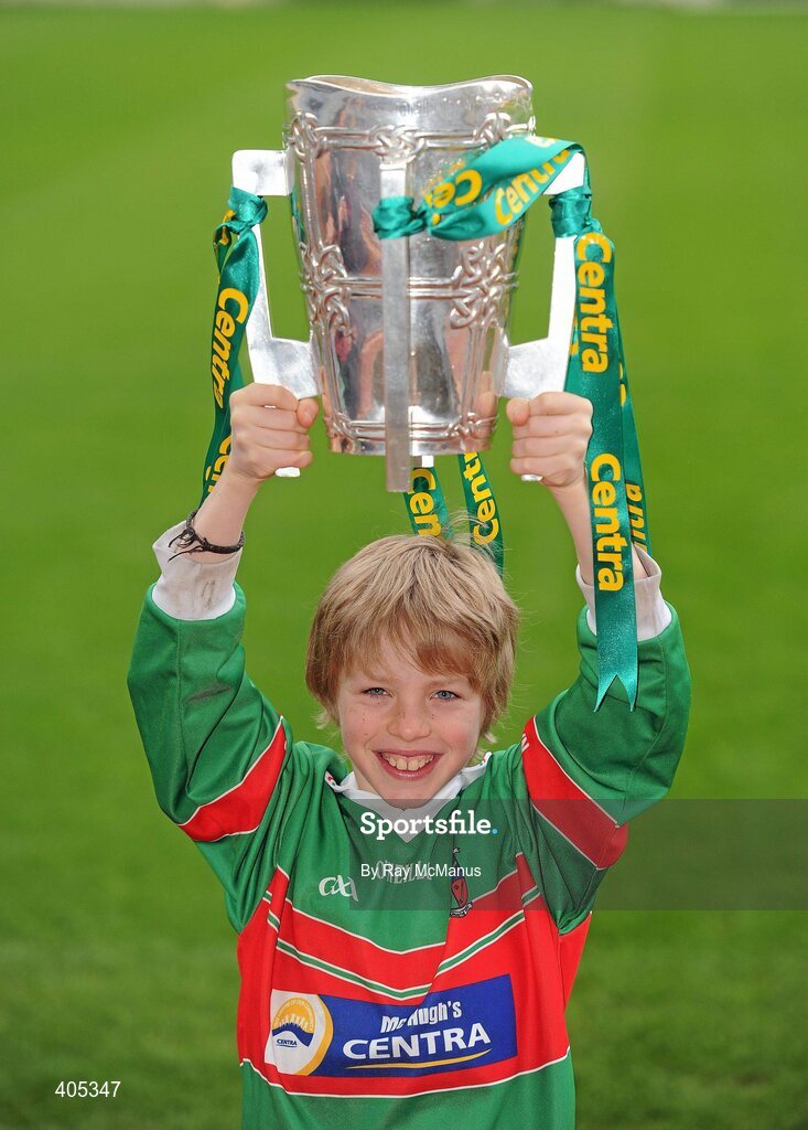 26 February 2010; GAA Star of the future Sean McHugh, eleven years, from the Naomh Barróg GAA Club, Kilbarrack, Dublin, with the Liam MacCarthy Cup at the announcement of a new partnership with Centra and its 558 retail partners. Centra have been confirmed as an official sponsor of the GAA Hurling All-Ireland Championship. Croke Park, Dublin. Picture credit: Ray McManus / SPORTSFILE