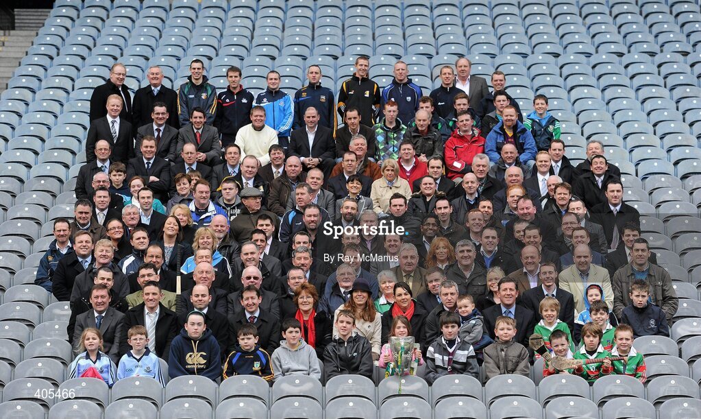 26 February 2010; Uachtarán Chumann Lúthchleas Gael Criostóir Ó Cuana, Donal Horgan, Managing Director, Centra, and a group of Centra Retailers with the Liam MacCarthy Cup at the announcment of a new partnership with Centra and its 558 retail partners. Centra have been confirmed as an official sponsor of the GAA Hurling All-Ireland Championship. Croke Park, Dublin. Picture credit: Ray McManus / SPORTSFILE