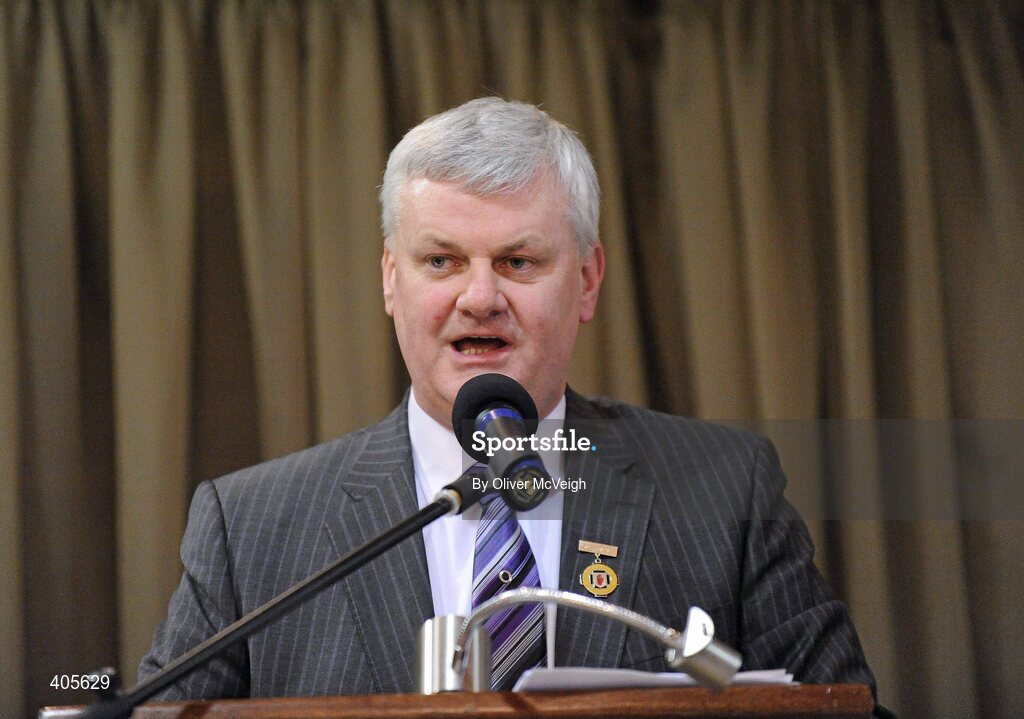 27 February 2010; New Ulster GAA President Aogan Farrell speaking at the Ulster Council GAA convention. Ulster Council GAA Convention, Errigal Hotel, Cootehill, Co. Cavan. Picture credit: Oliver McVeigh / SPORTSFILE