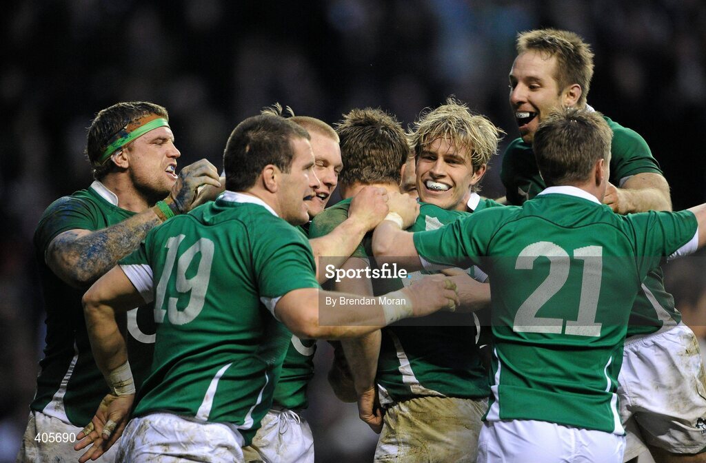 27 February 2010; Ireland players celebrate after Tommy Bowe scored their side's third and winning try against England. RBS Six Nations Rugby Championship, England v Ireland, Twickenham Stadium, Twickenham, London, England. Picture credit: Brendan Moran / SPORTSFILE