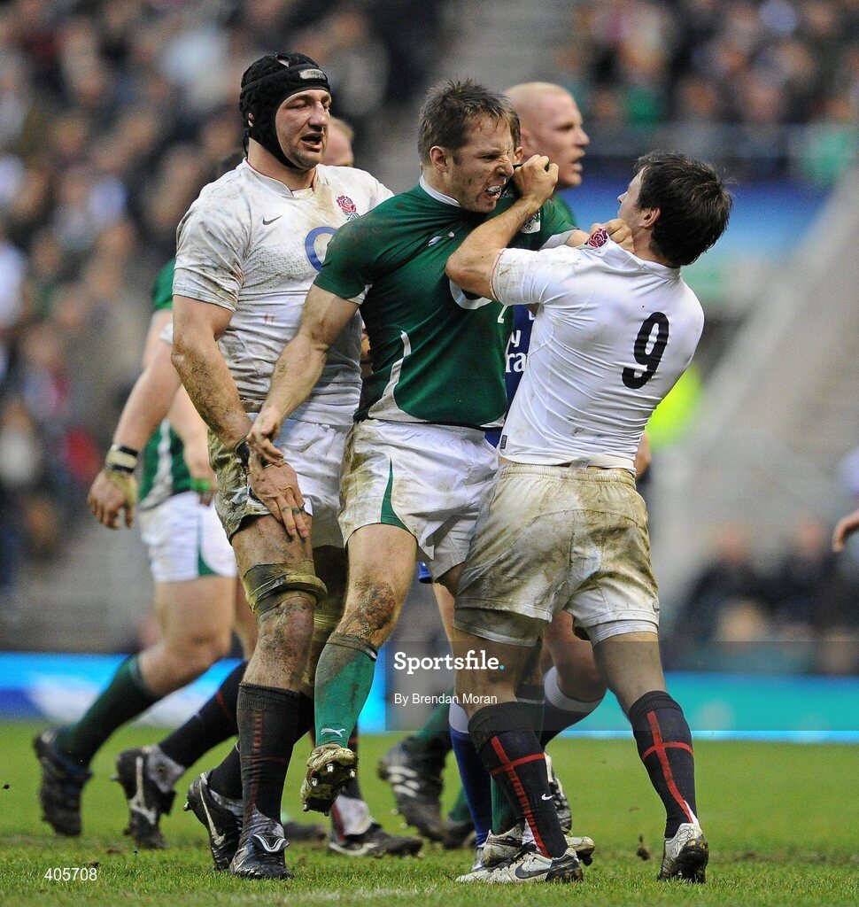 27 February 2010; Ireland scrum-half Tomas O'Leary gets to grips with his England counterpart Danny Care. RBS Six Nations Rugby Championship, England v Ireland, Twickenham Stadium, Twickenham, London, England. Picture credit: Brendan Moran / SPORTSFILE