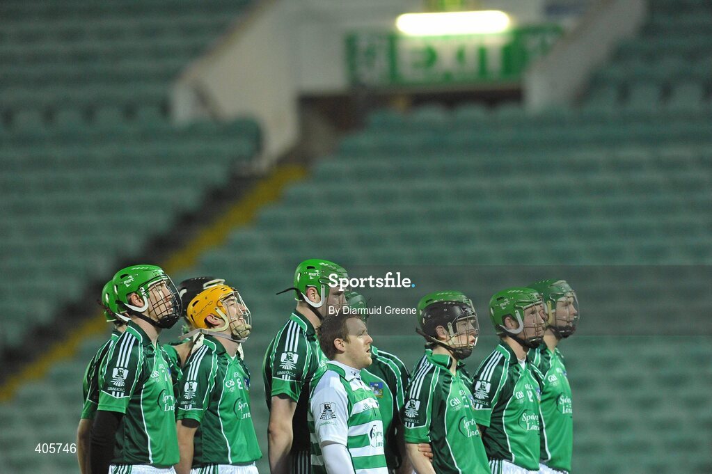 27 February 2010; The Limerick team stand together during the National Anthem. Allianz GAA Hurling Hurling National League Division 1 Round 2, Limerick v Cork, Gaelic Grounds, Limerick. Picture credit: Diarmuid Greene / SPORTSFILE