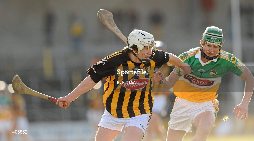 28 February 2010; John Mulhall, Kilkenny, in action against Derek Morkan, Offaly. Allianz GAA Hurling National League Division 1 Round 2, Kilkenny v Offaly, Nowlan Park, Kilkenny. Picture credit: Ray McManus / SPORTSFILE