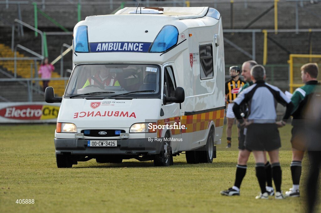 28 February 2010; The match officials wait for the start of the second half as Kilkenny's Richie Power is removed by ambulance. Allianz GAA Hurling National League Division 1 Round 2, Kilkenny v Offaly, Nowlan Park, Kilkenny. Picture credit: Ray McManus / SPORTSFILE