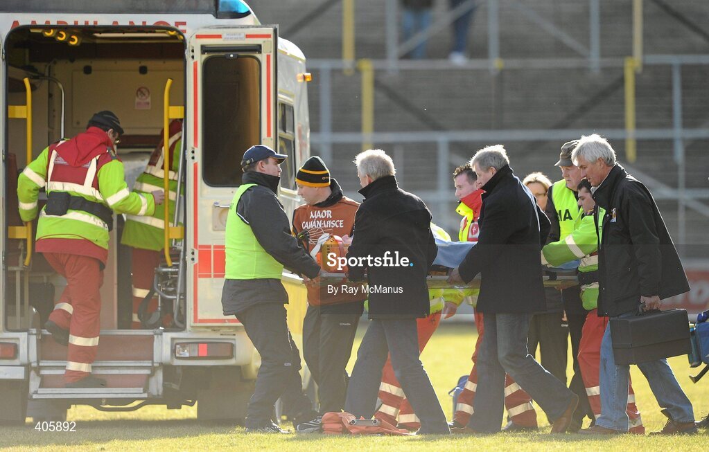 28 February 2010; Kilkenny's Richie Power is carried on a stretcher to an awaiting ambulance. Allianz GAA Hurling National League Division 1 Round 2, Kilkenny v Offaly, Nowlan Park, Kilkenny. Picture credit: Ray McManus / SPORTSFILE