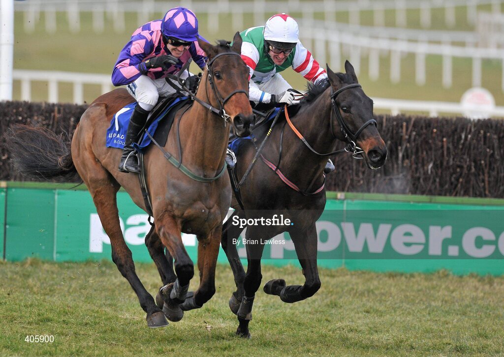 28 February 2010; Citizen Vic, with Ruby Walsh up, left, races clear of the last, alongside eventual second place, See U Bob, Robert Power up, on their way to winning The Irish Stallion Farms European Breeders Fund Novice Steeplechase. Leopardstown Racecourse, Dublin. Picture credit: Brian Lawless / SPORTSFILE